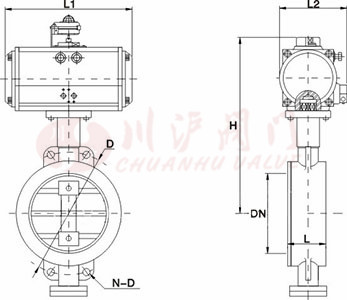氣動(dòng)對(duì)夾蝶閥結(jié)構(gòu)圖