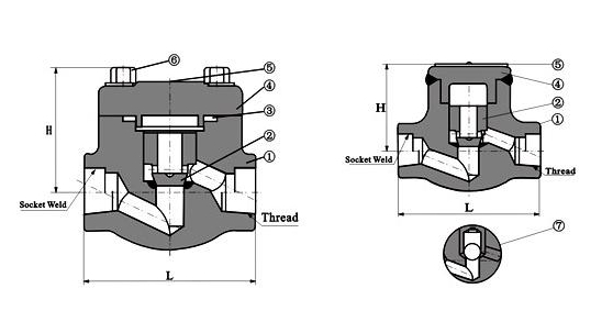 鍛鋼止回閥結(jié)構(gòu)和安裝尺寸